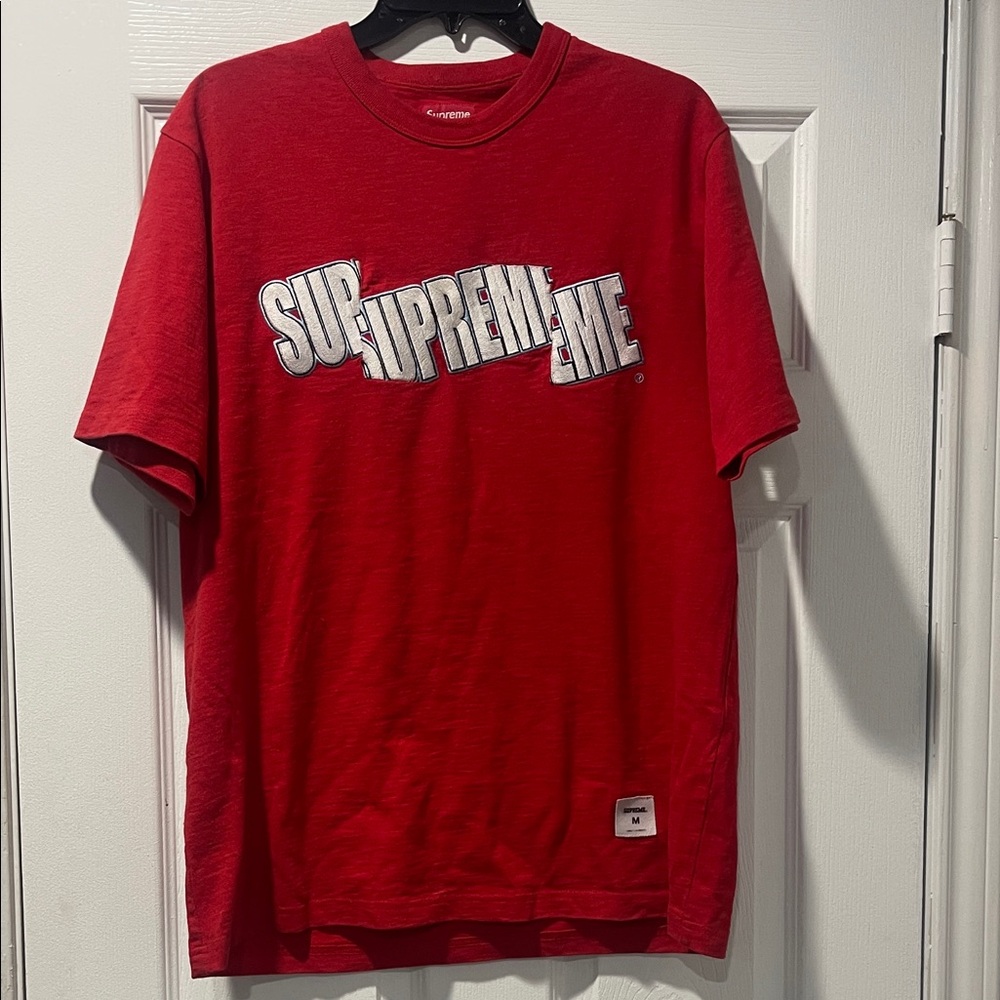 Supreme Red White Distressed Logo Short Sleeve Tee